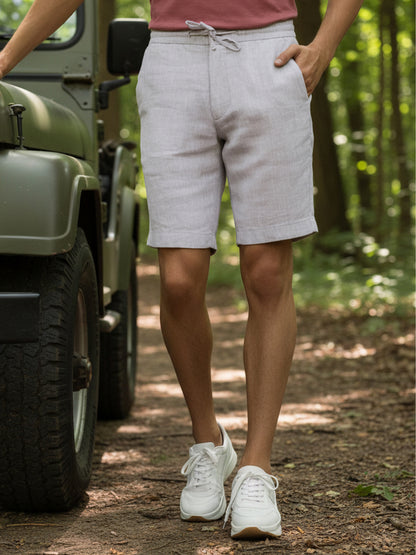 Celio* Men Beige Solid Bermuda Fit Linen Shorts