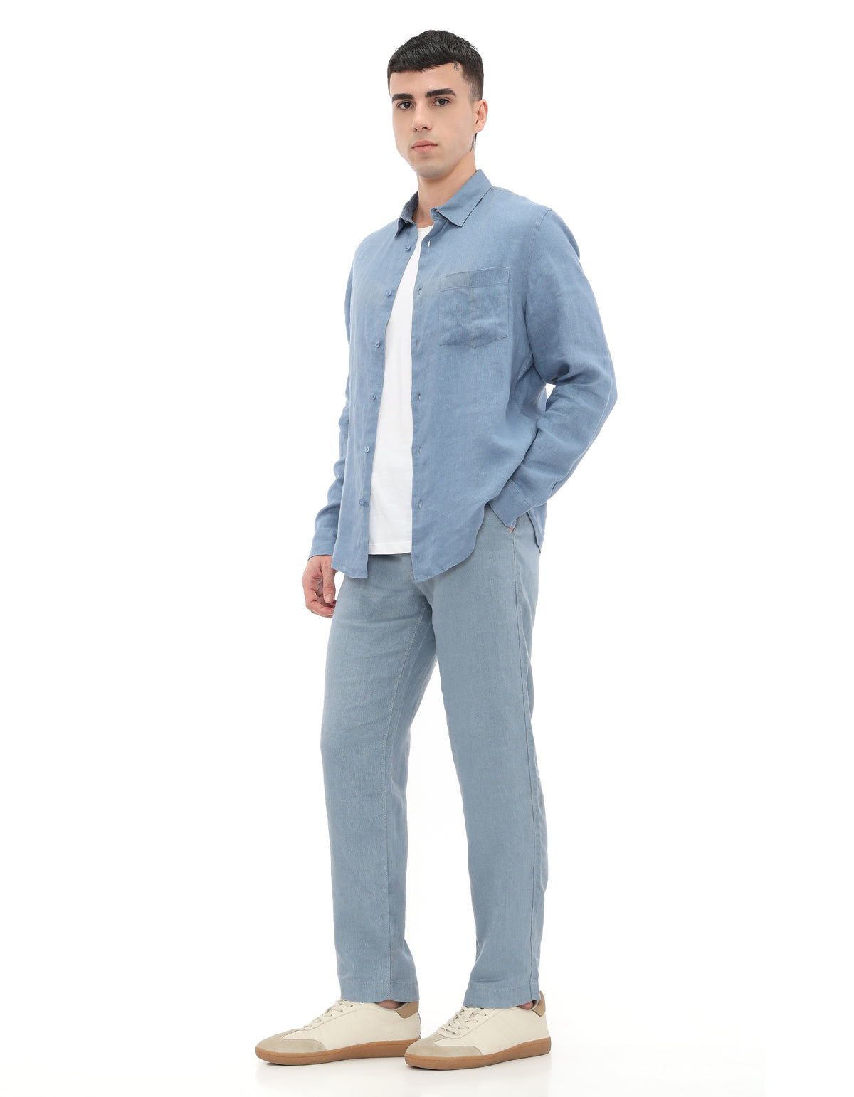 Straight Fit Casual Trousers - Blue