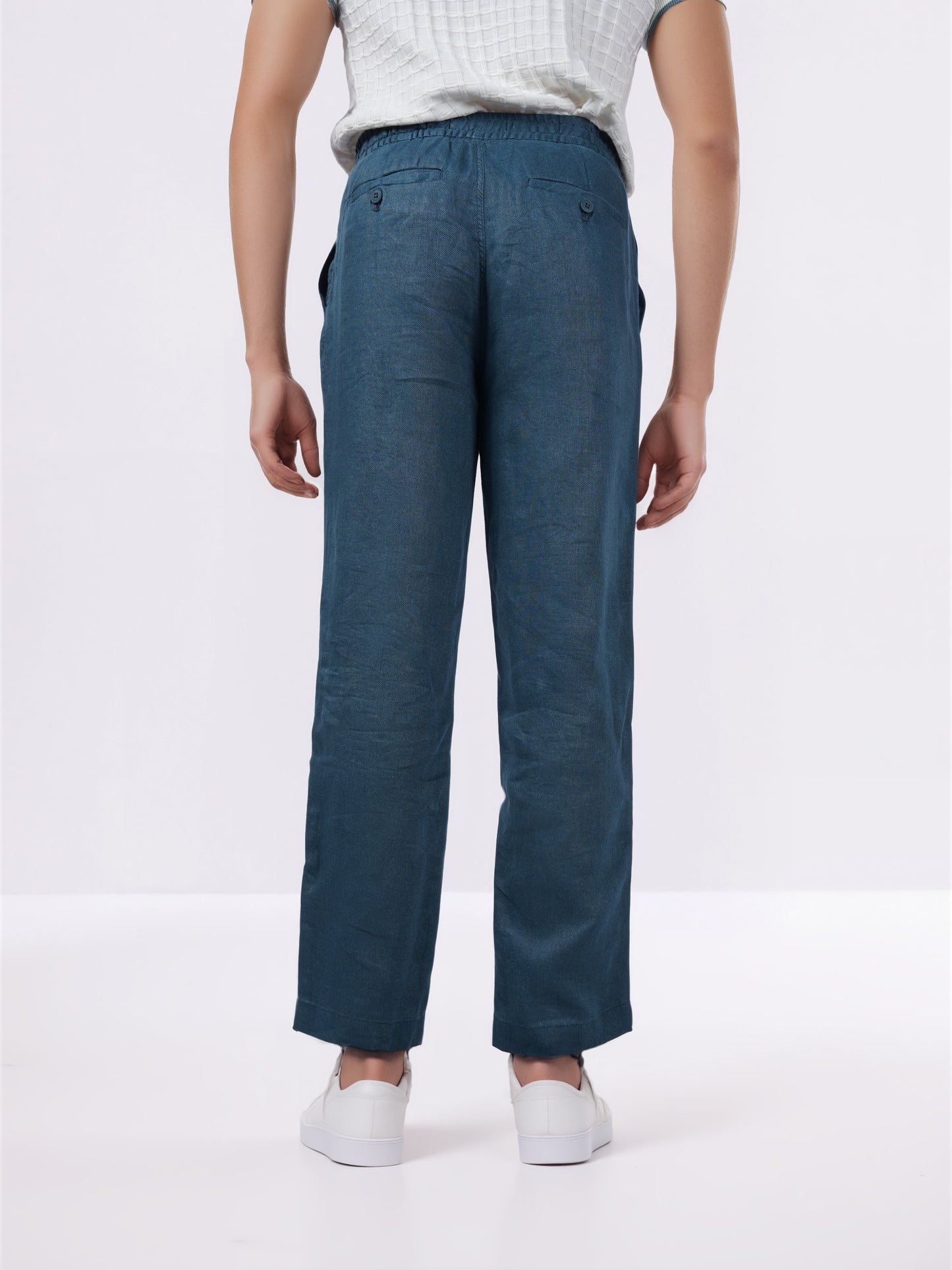 Celio* Men Blue Solid Straight Fit Linen Trousers