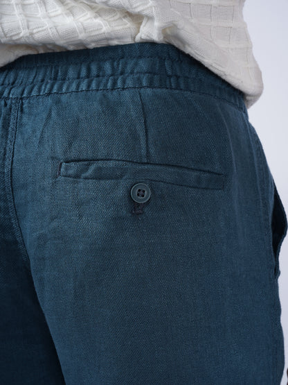 Celio* Men Blue Solid Straight Fit Linen Trousers