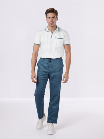 Celio* Men Blue Solid Straight Fit Linen Trousers