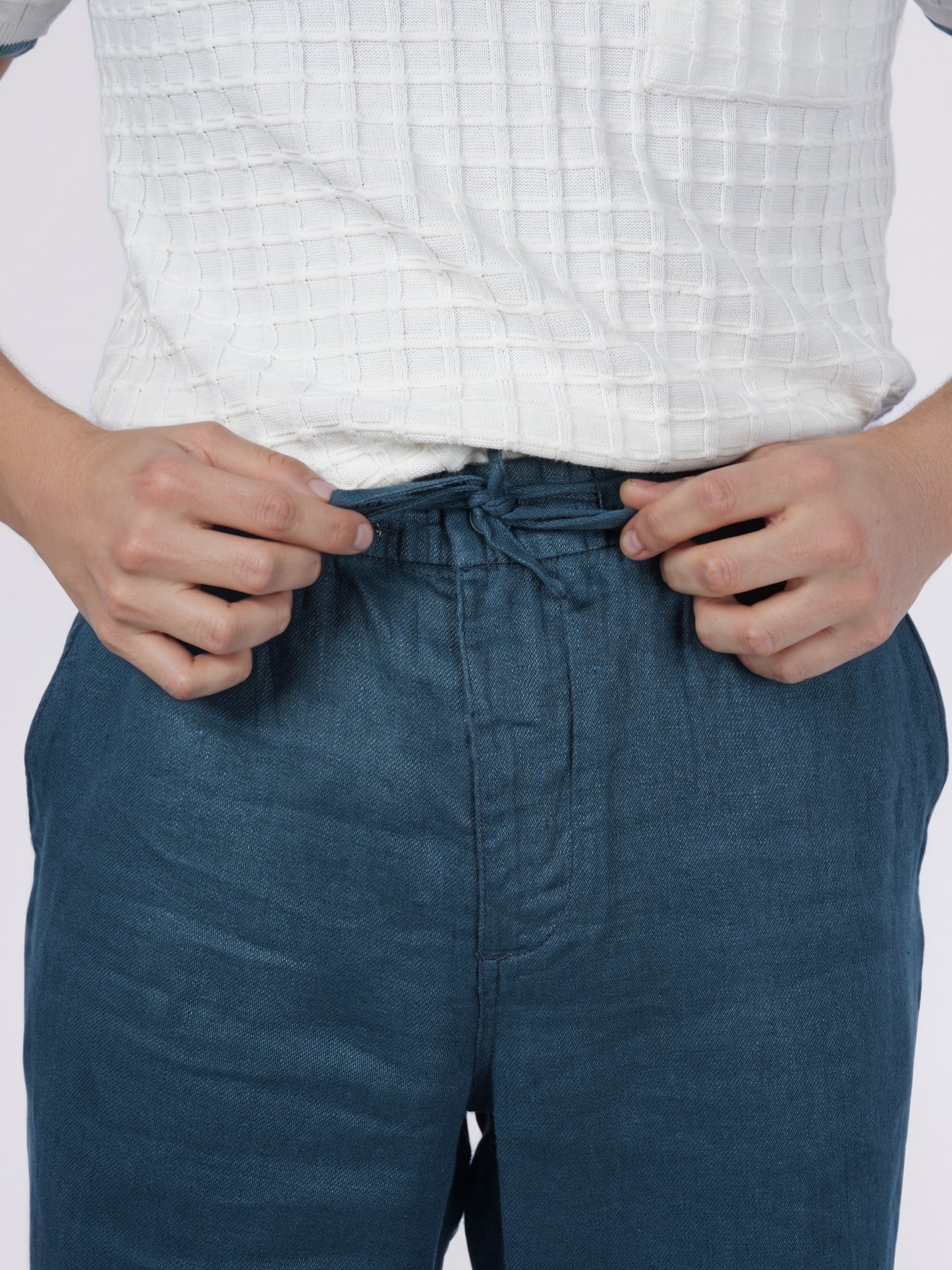 Celio* Men Blue Solid Straight Fit Linen Trousers