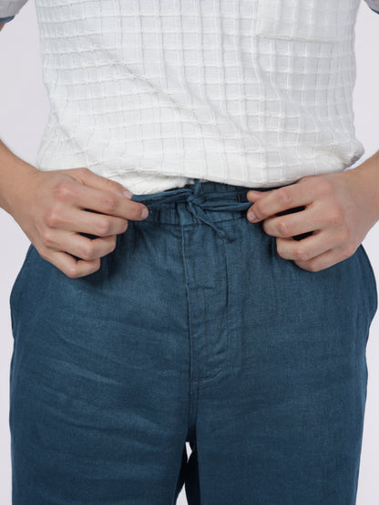Celio* Men Blue Solid Straight Fit Linen Trousers