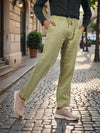 Celio* Men Khaki Solid Straight Fit Linen Trousers