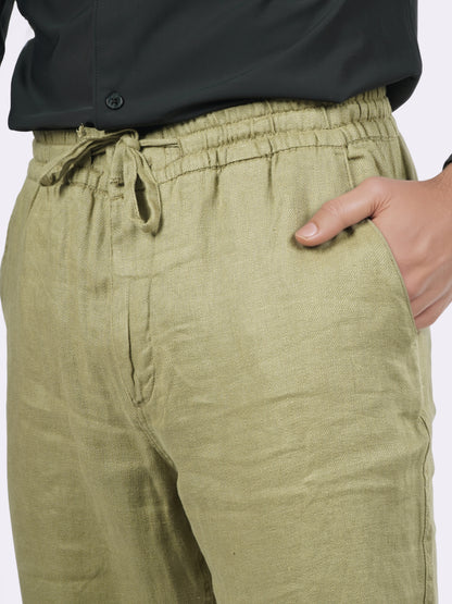 Celio* Men Khaki Solid Straight Fit Linen Trousers