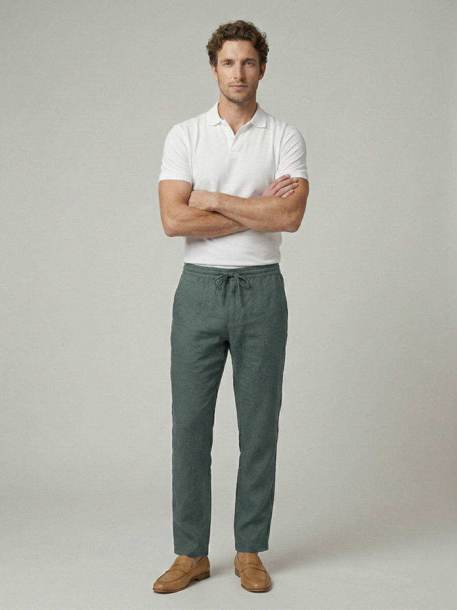 Celio Men Green Solid Straight Fit 100% Linen Trouser