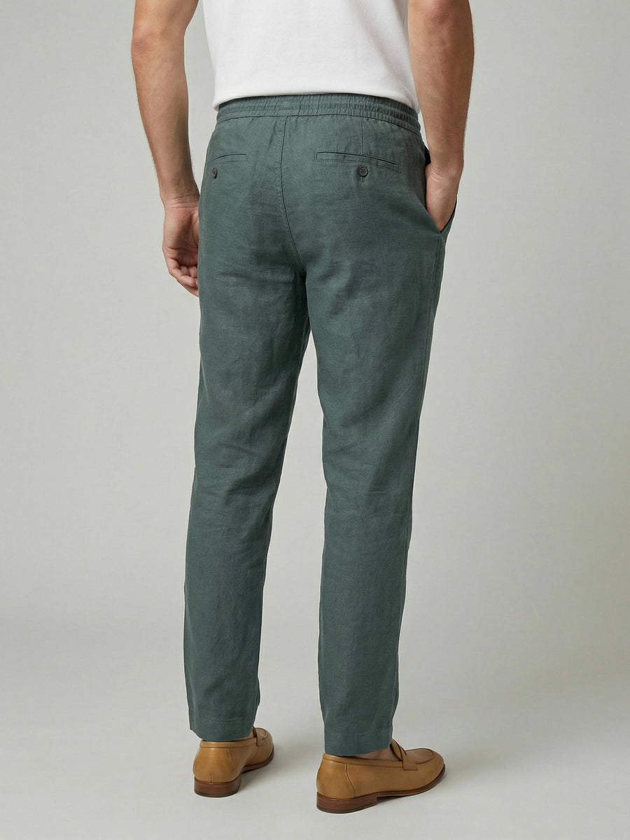 Celio Men Green Solid Straight Fit 100% Linen Trouser