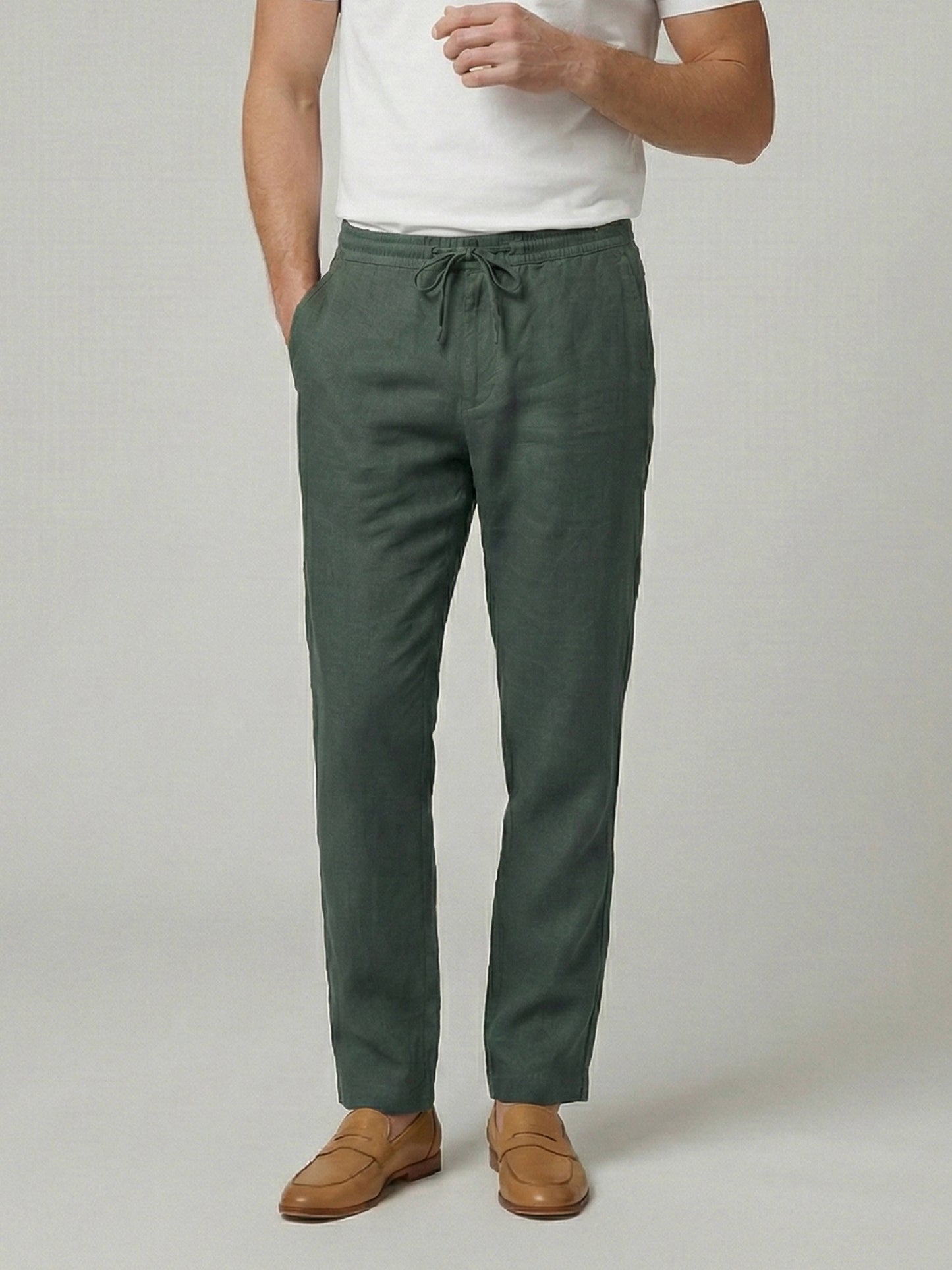 Celio Men Green Solid Straight Fit Linen Trousers