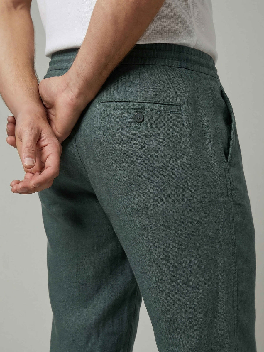 Celio Men Green Solid Straight Fit Linen Trousers