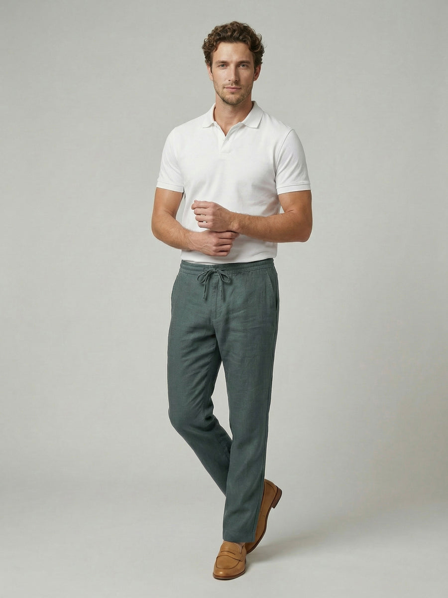 Celio Men Green Solid Straight Fit 100% Linen Trouser