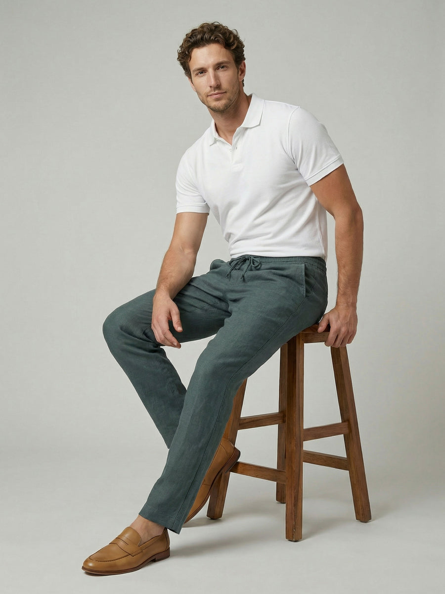 Celio Men Green Solid Straight Fit 100% Linen Trouser