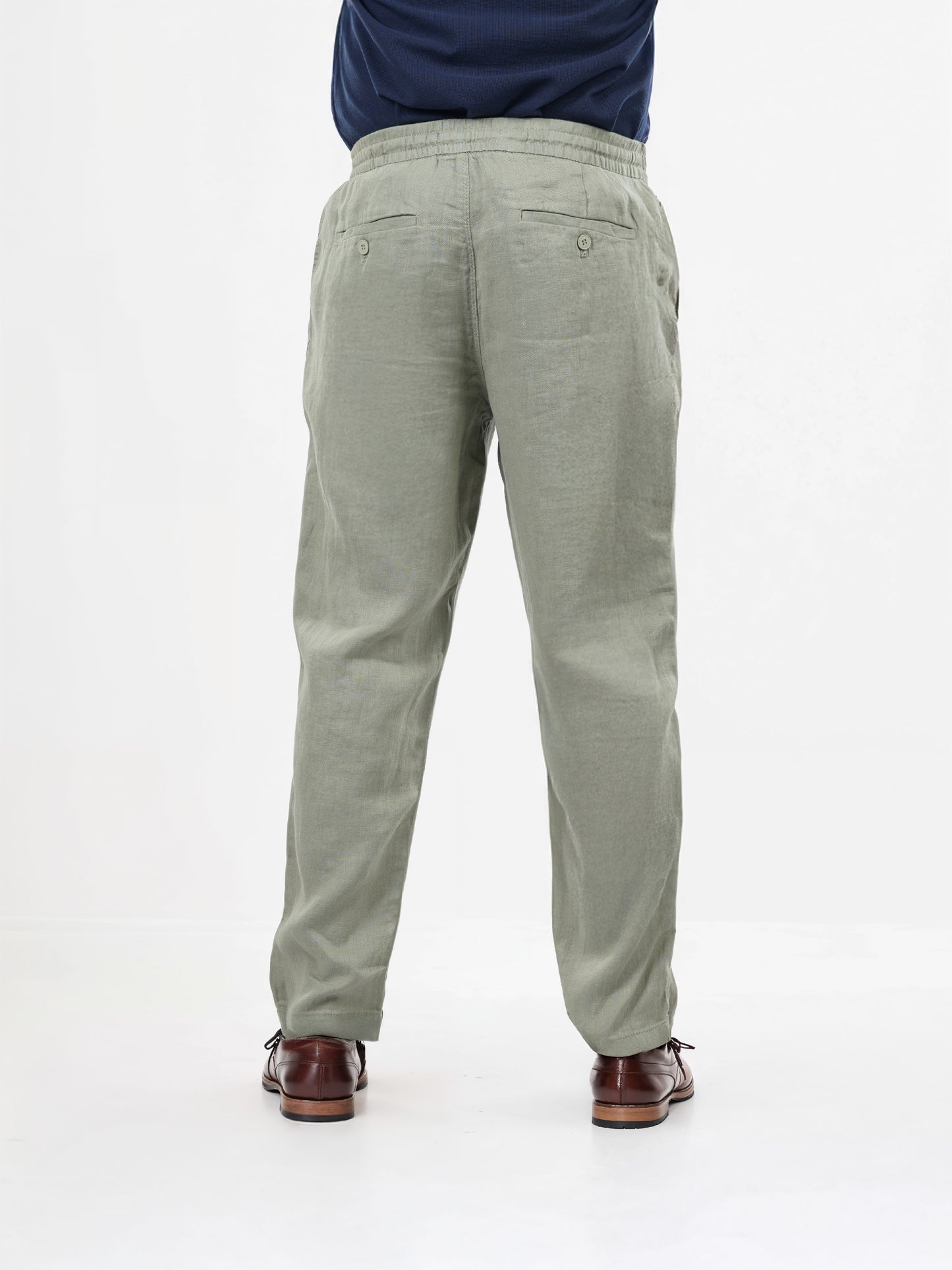 Green Linen Straight Fit Trousers