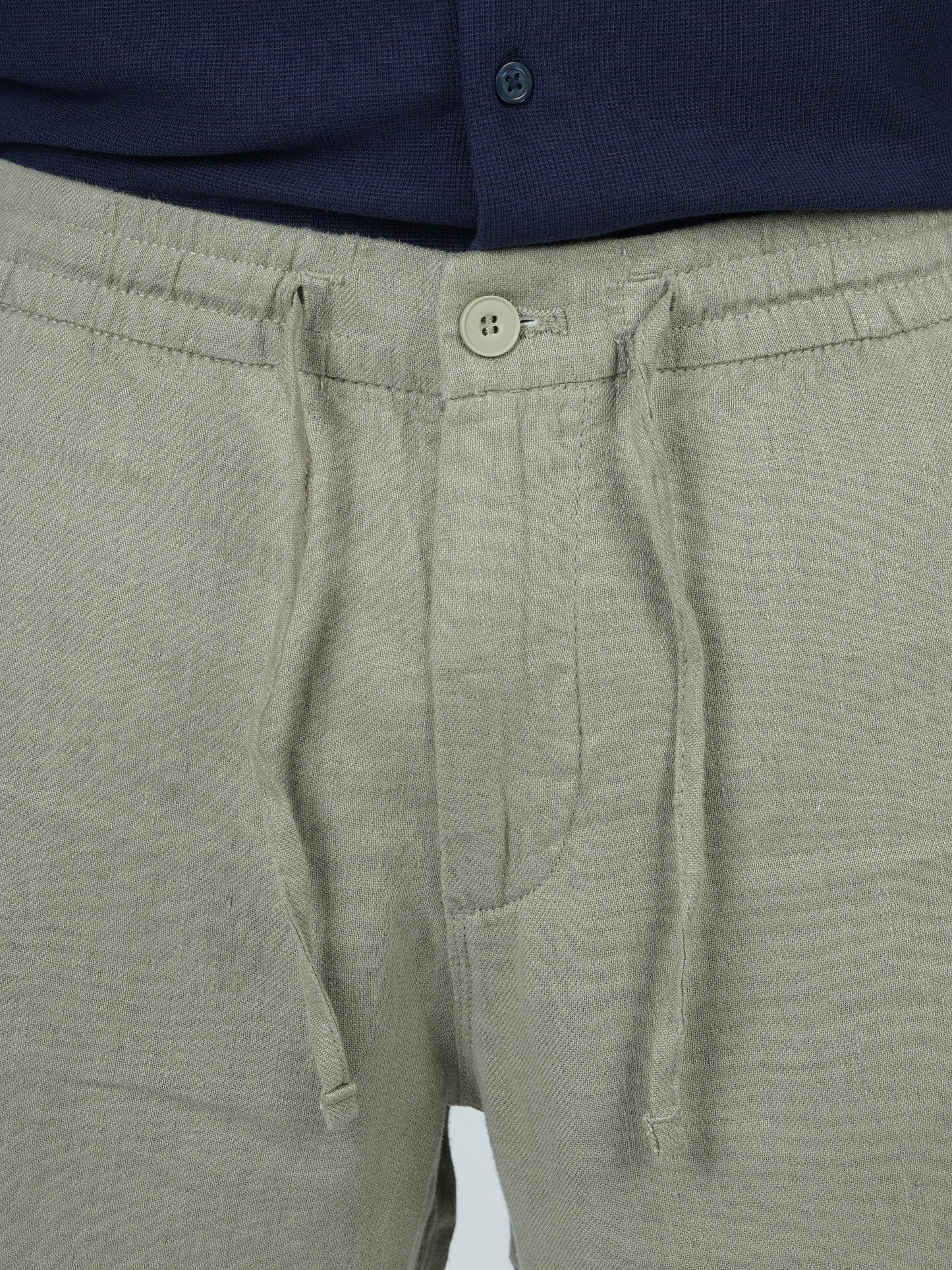 Green Linen Straight Fit Trousers