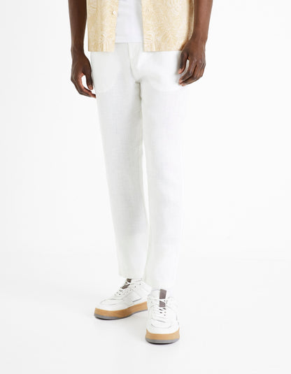 Celio Men White Solid Straight Fit Linen Trousers