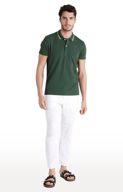 Celio Men White Solid Straight Fit Linen Trousers