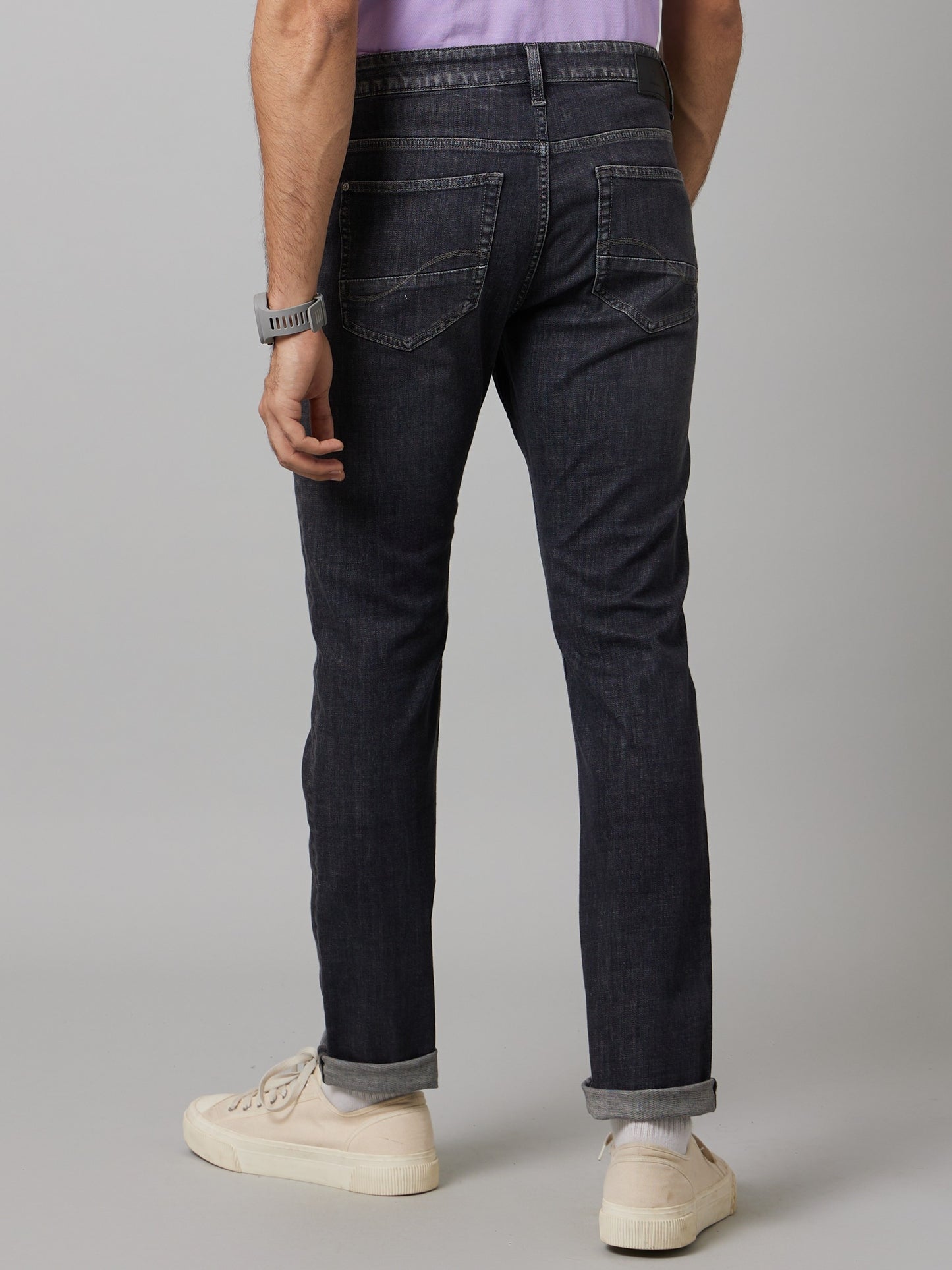 Celio Men Black Solid Slim Fit Cotton-Linen-Blend Jeans