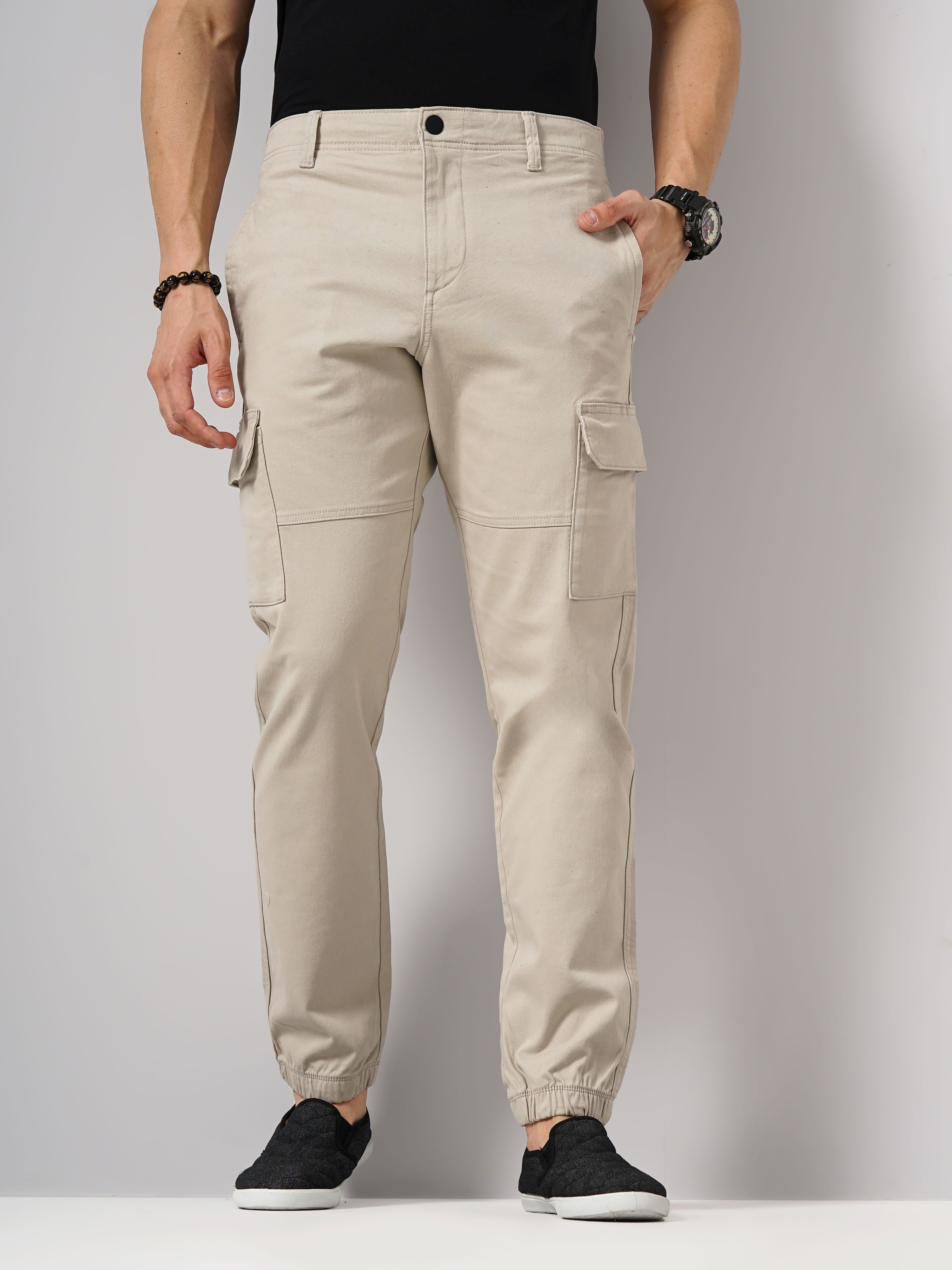 Beige Slim Fit Cargos