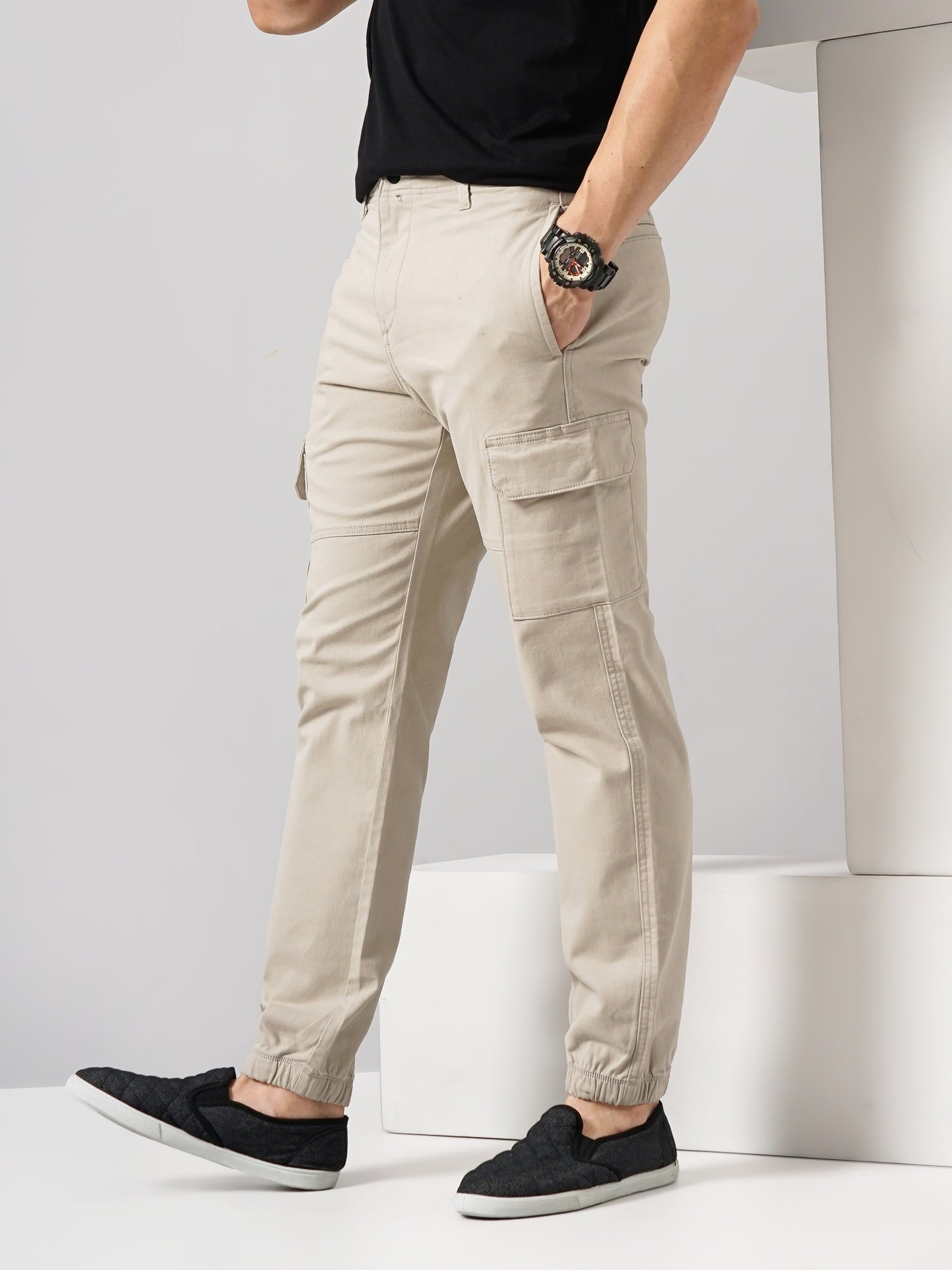 Beige Slim Fit Cargos