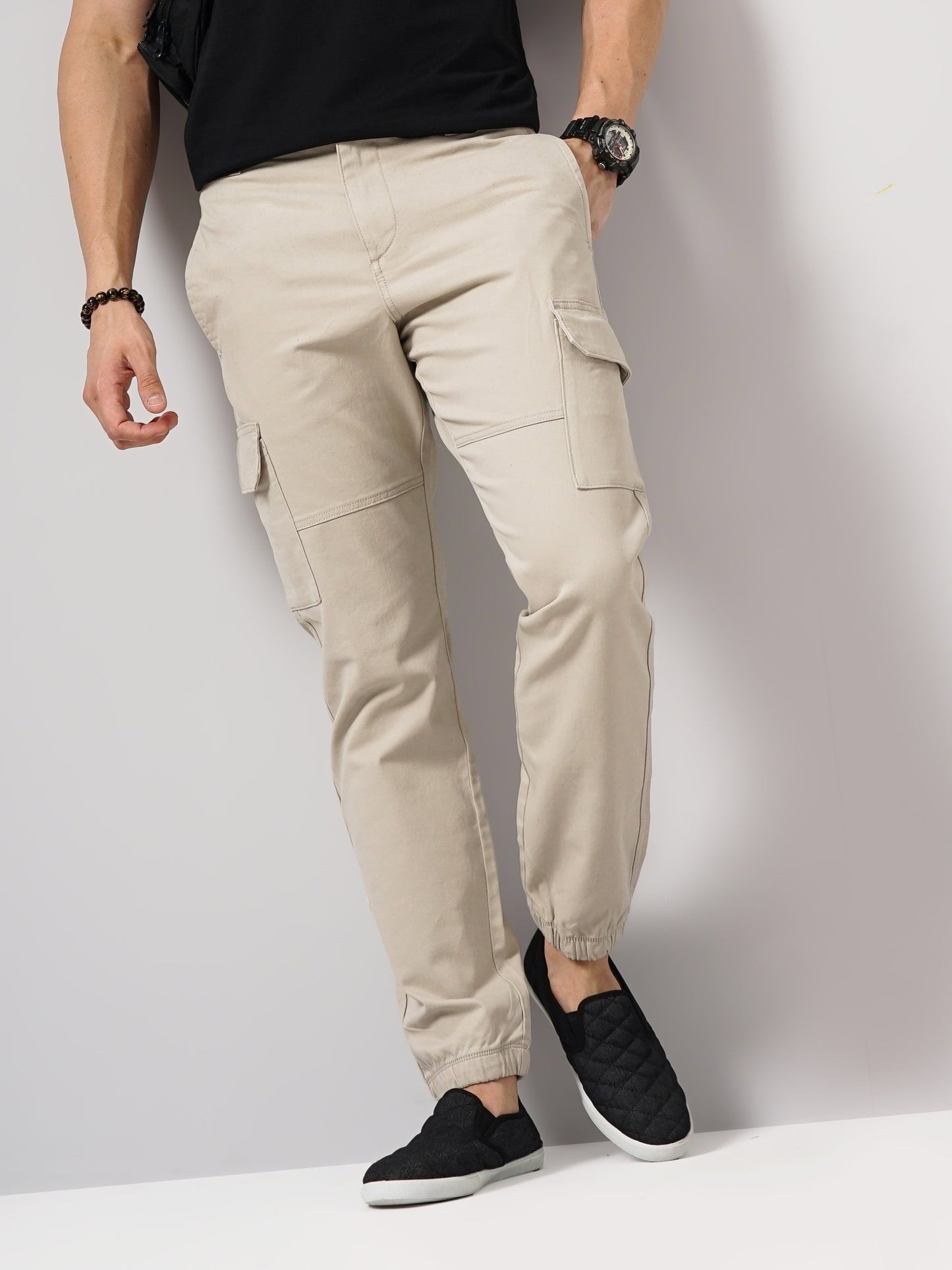 Beige Slim Fit Cargos