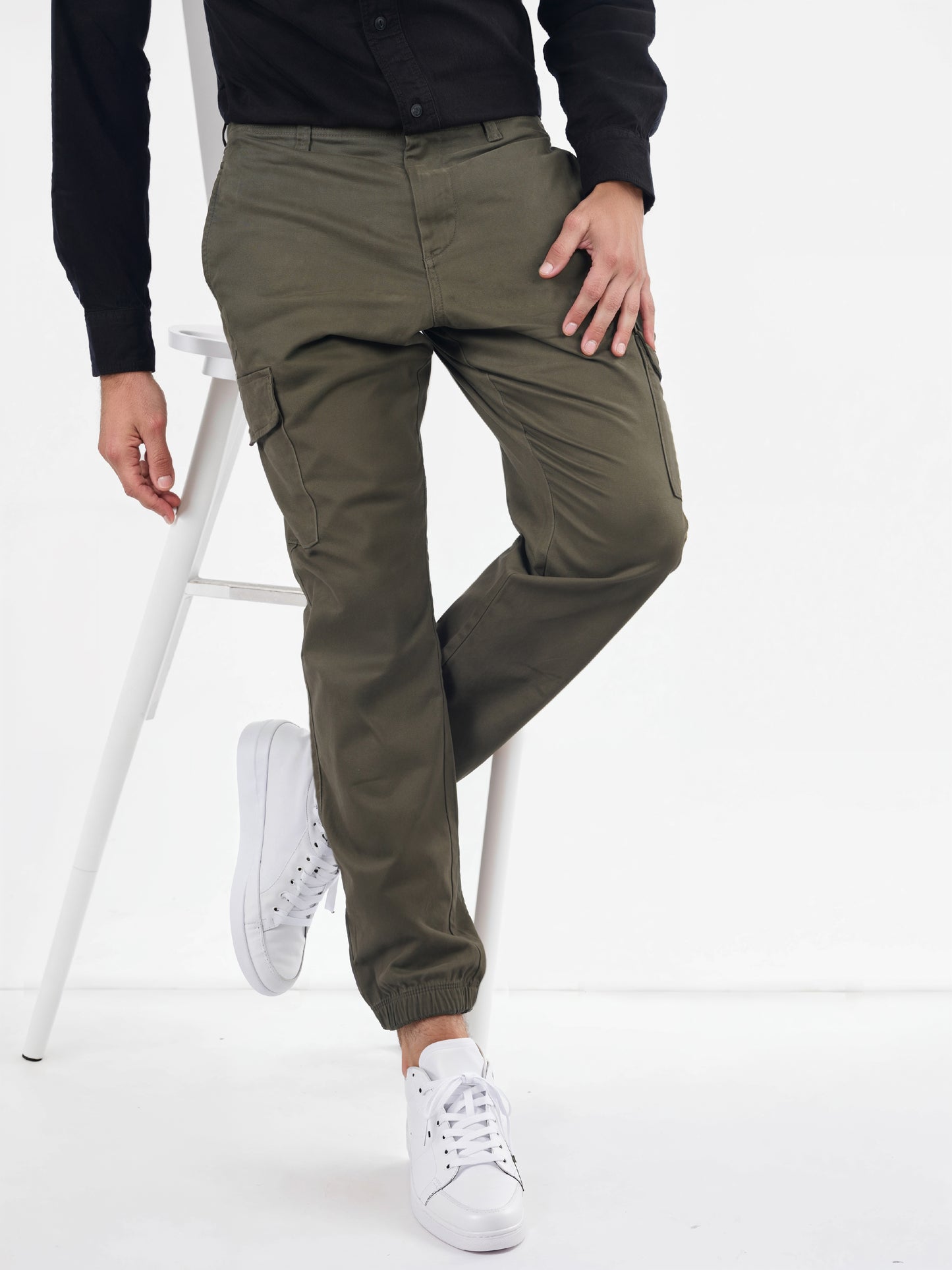 Khaki Cotton Blend Slim Fit Cargos