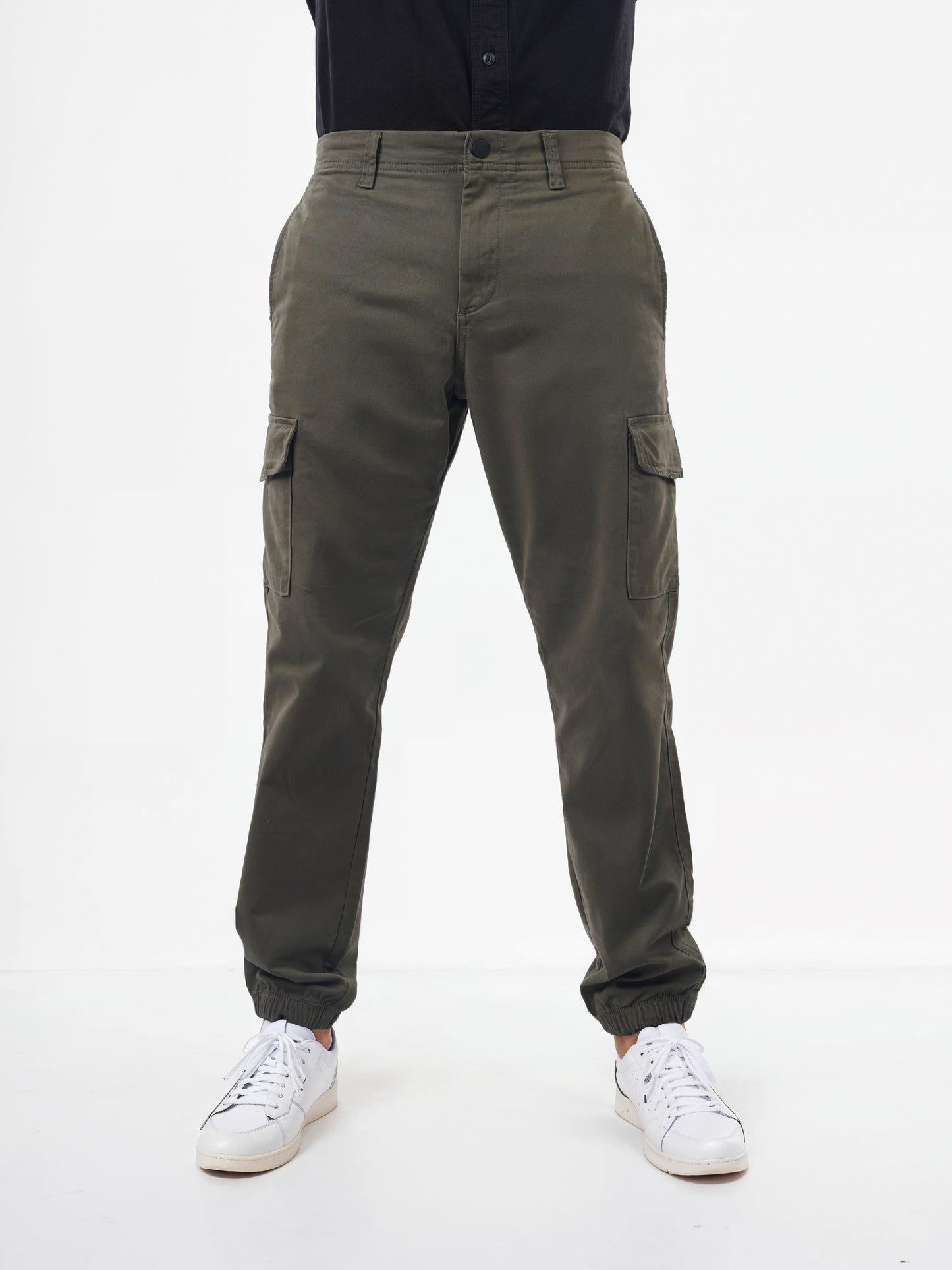 Khaki Cotton Blend Slim Fit Cargos