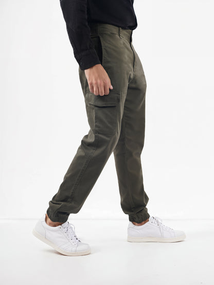 Khaki Cotton Blend Slim Fit Cargos