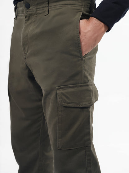 Khaki Cotton Blend Slim Fit Cargos