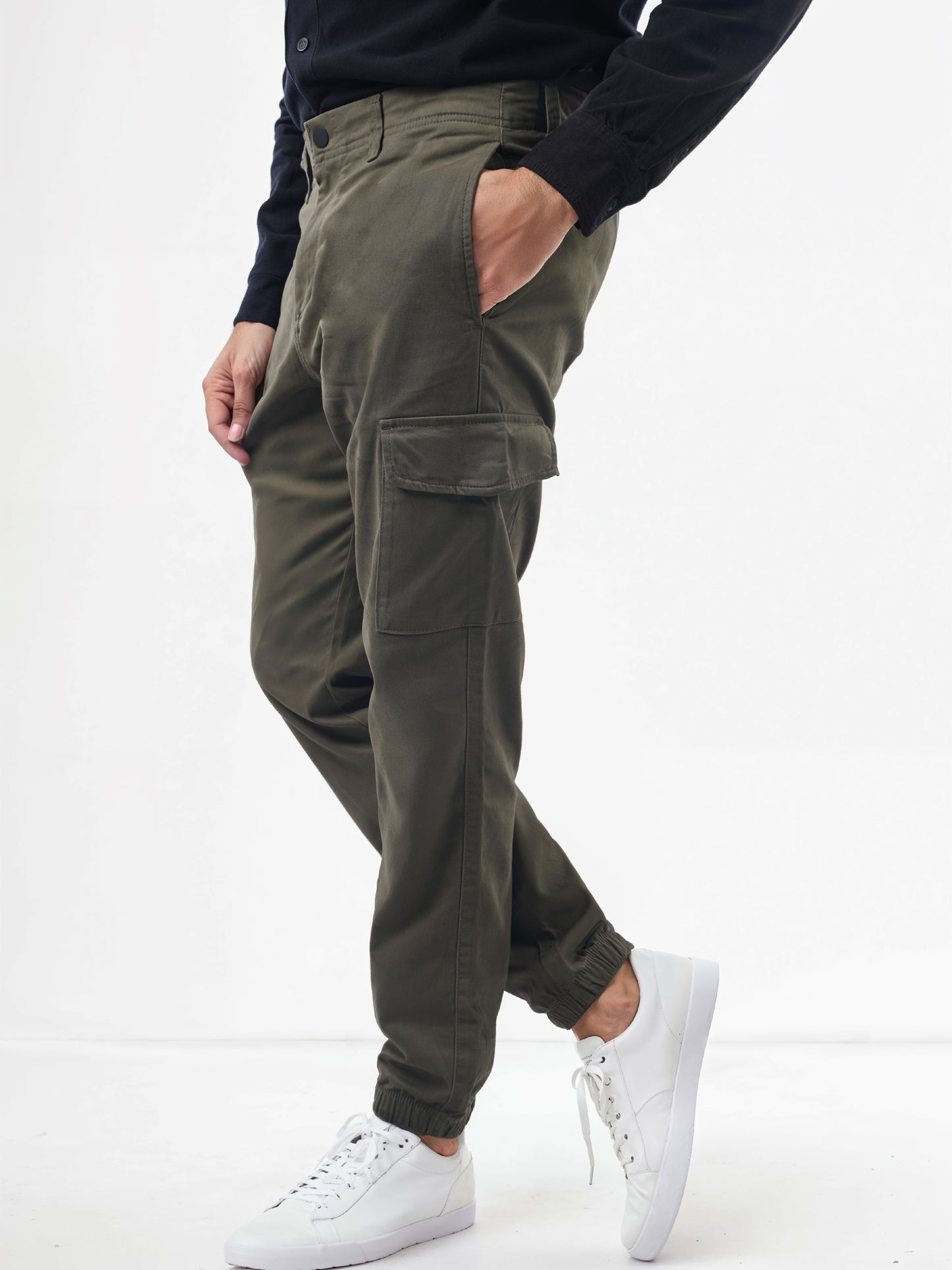 Khaki Cotton Blend Slim Fit Cargos