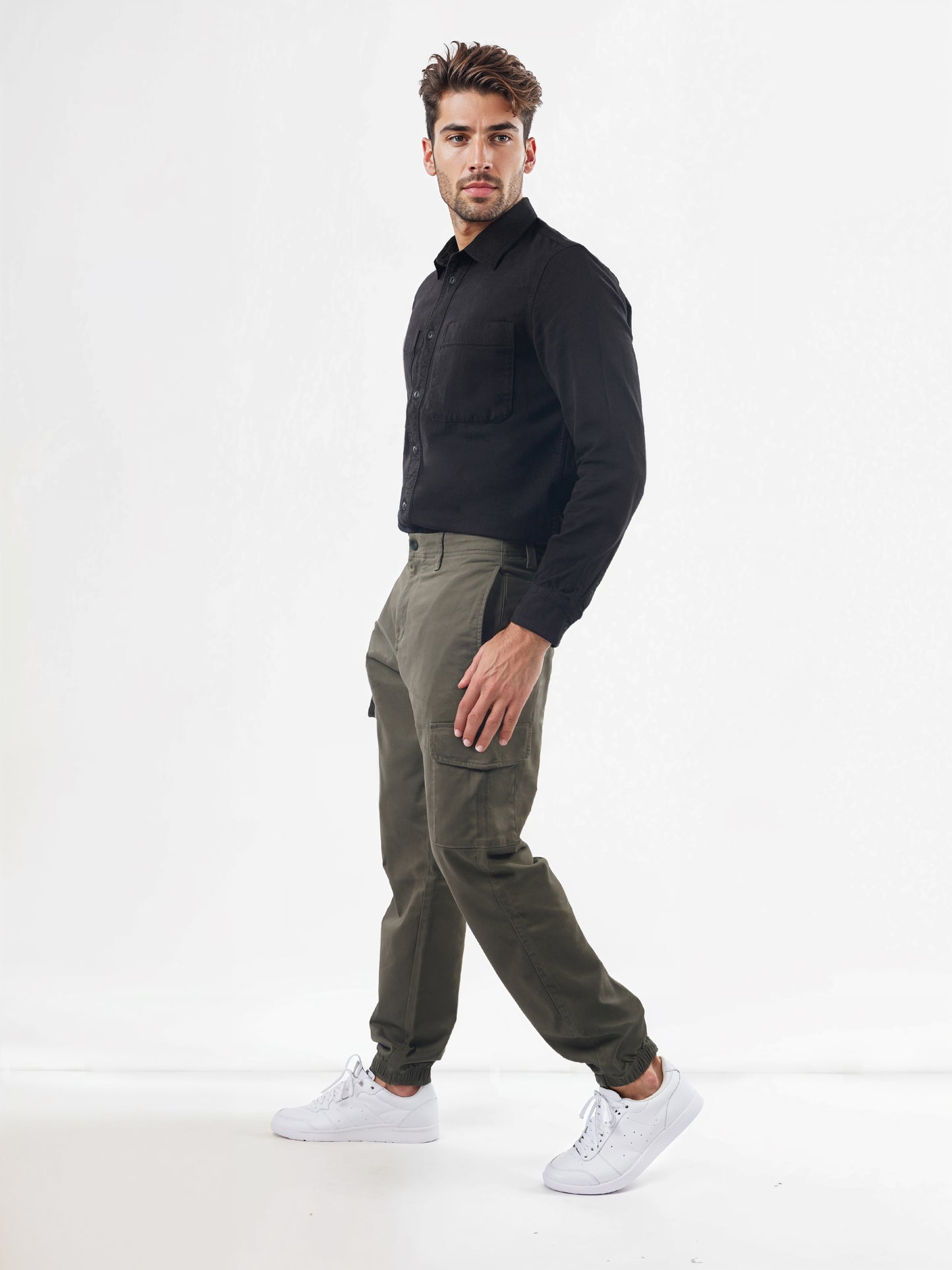 Khaki Cotton Blend Slim Fit Cargos