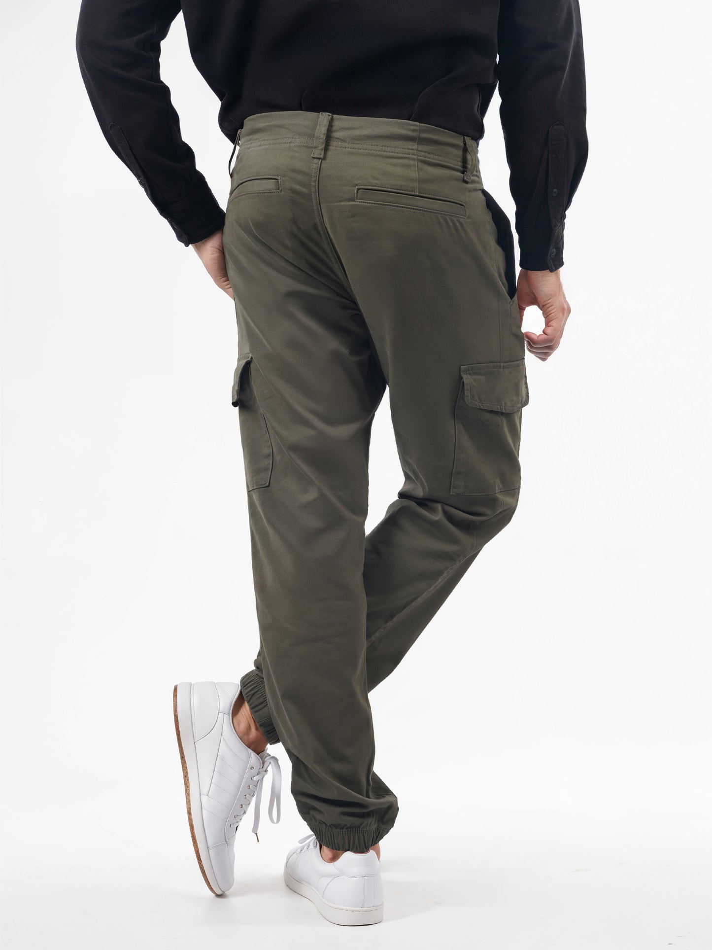 Khaki Cotton Blend Slim Fit Cargos