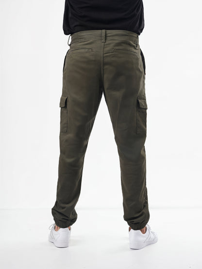 Khaki Cotton Blend Slim Fit Cargos