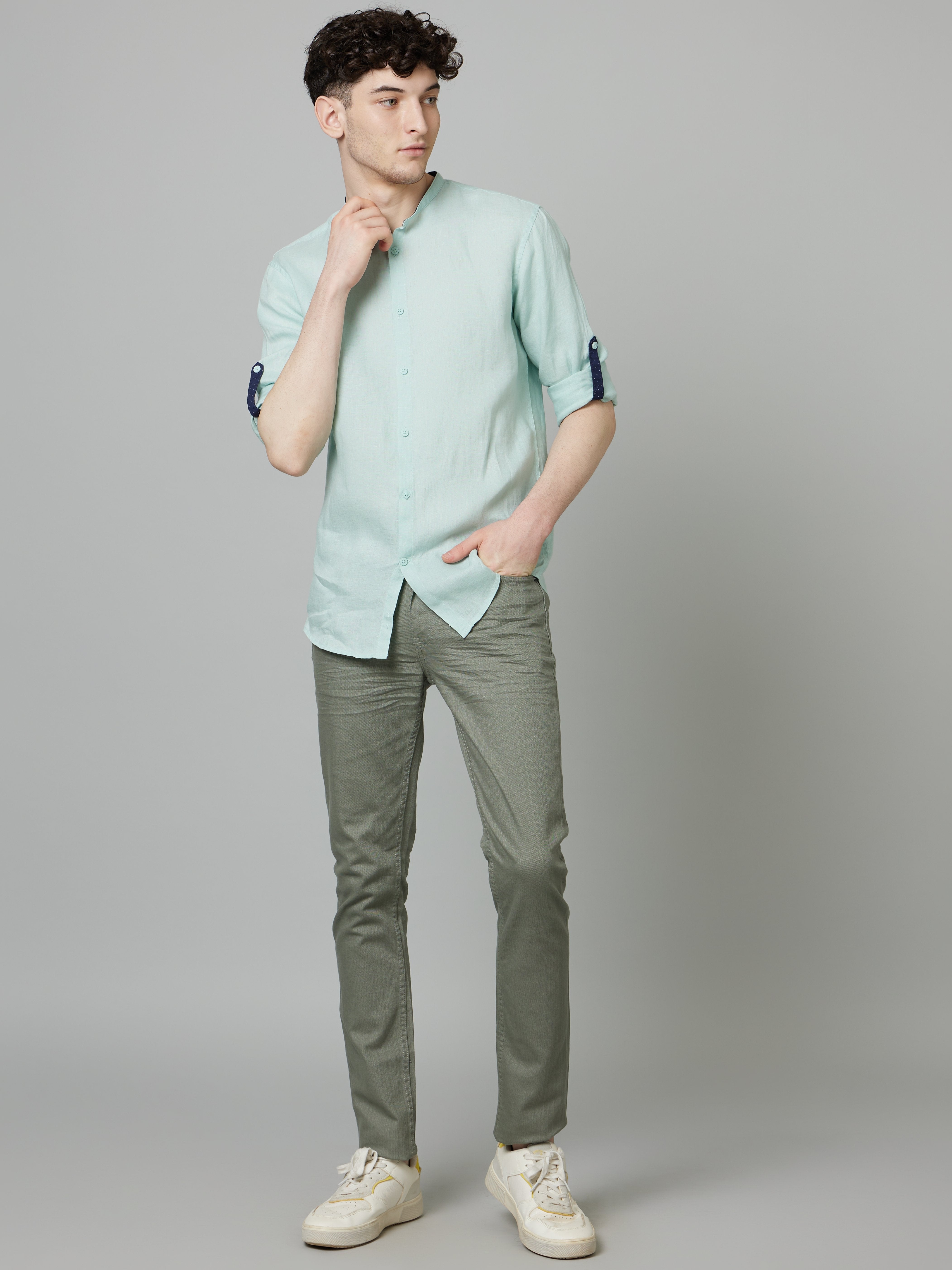 Celio Men Sea Green Solid Slim Fit Cotton Jeans