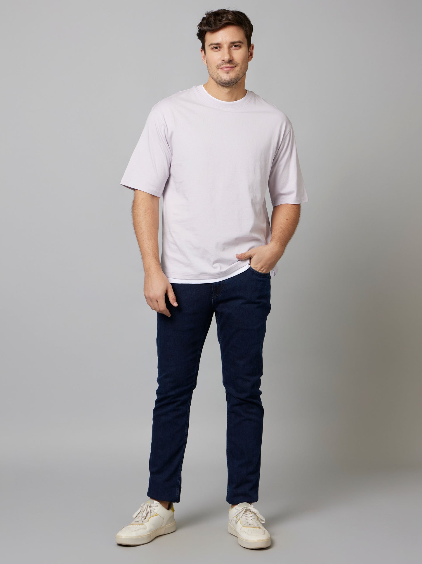 Celio Men Navy Blue Solid Slim Fit Cotton-Linen-Blend Jeans