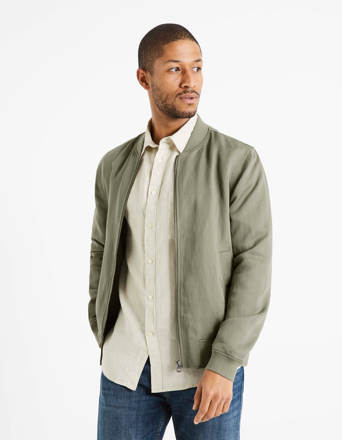 Khaki Solid Linen Jacket