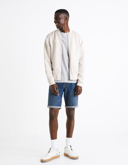 Off White Solid Linen Jacket