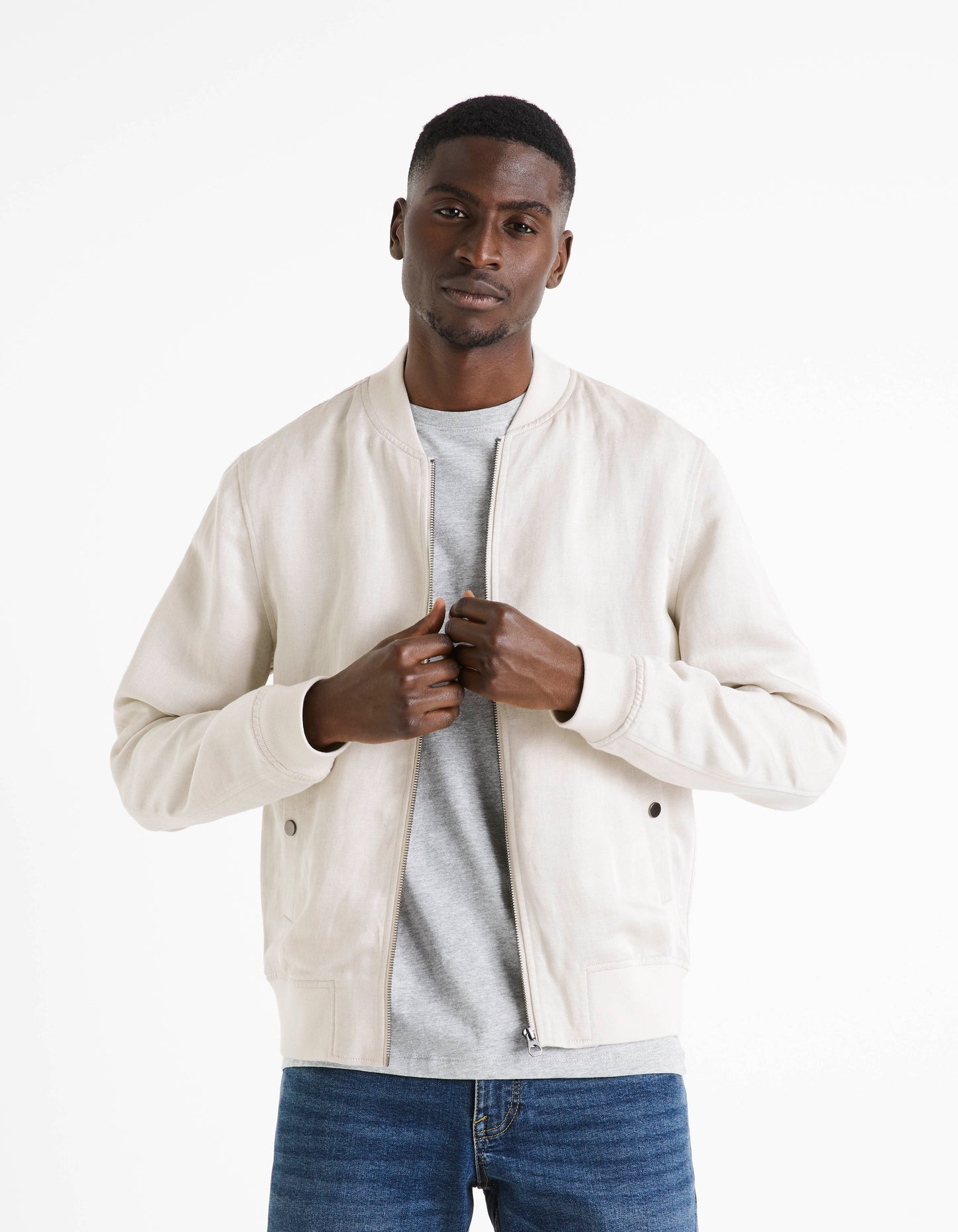 Off White Solid Linen Jacket