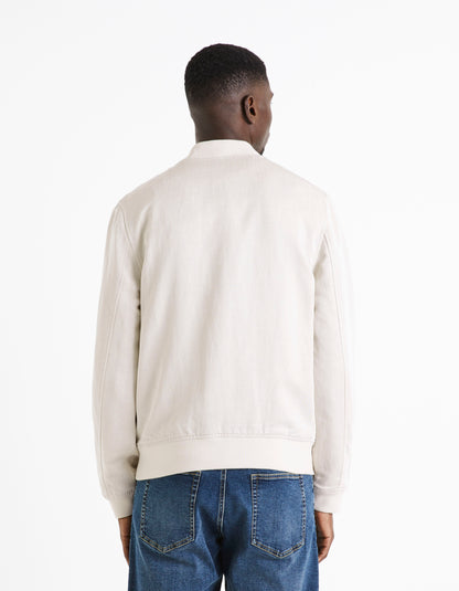 Off White Solid Linen Jacket