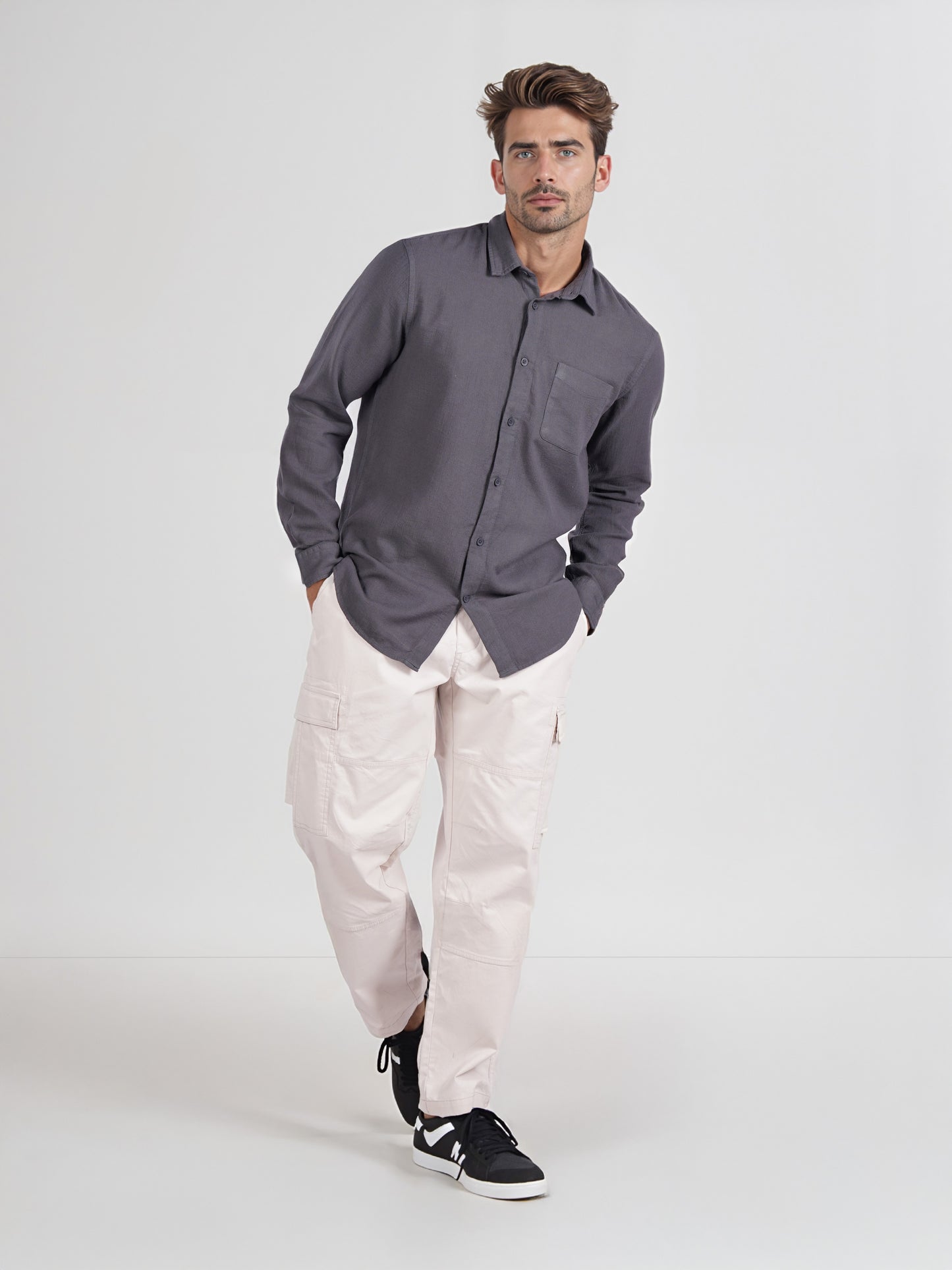 Celio* Men Grey Solid Regular Fit Cotton Shirt