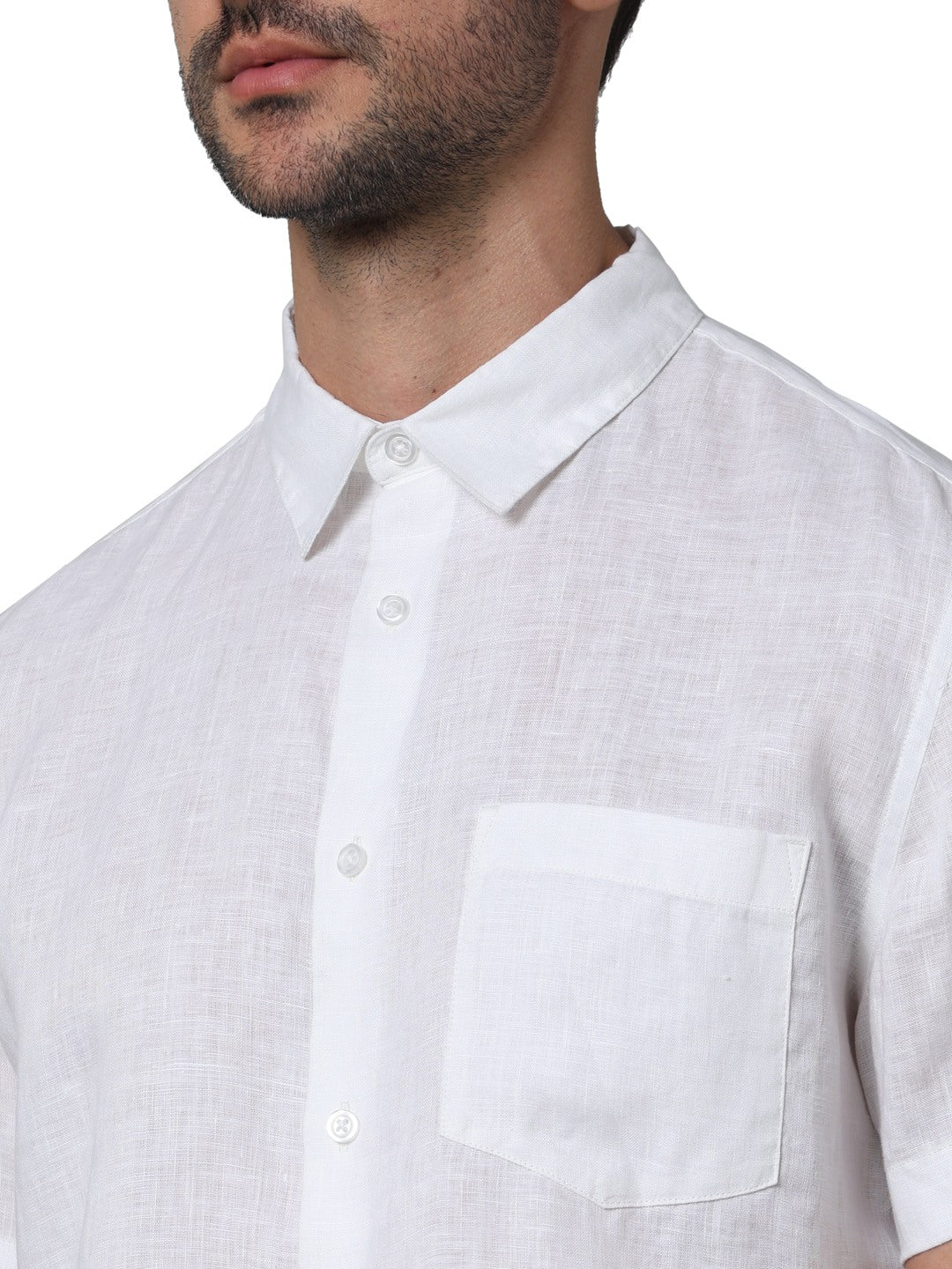 Celio* Men White Solid Regular Fit Linen Shirts