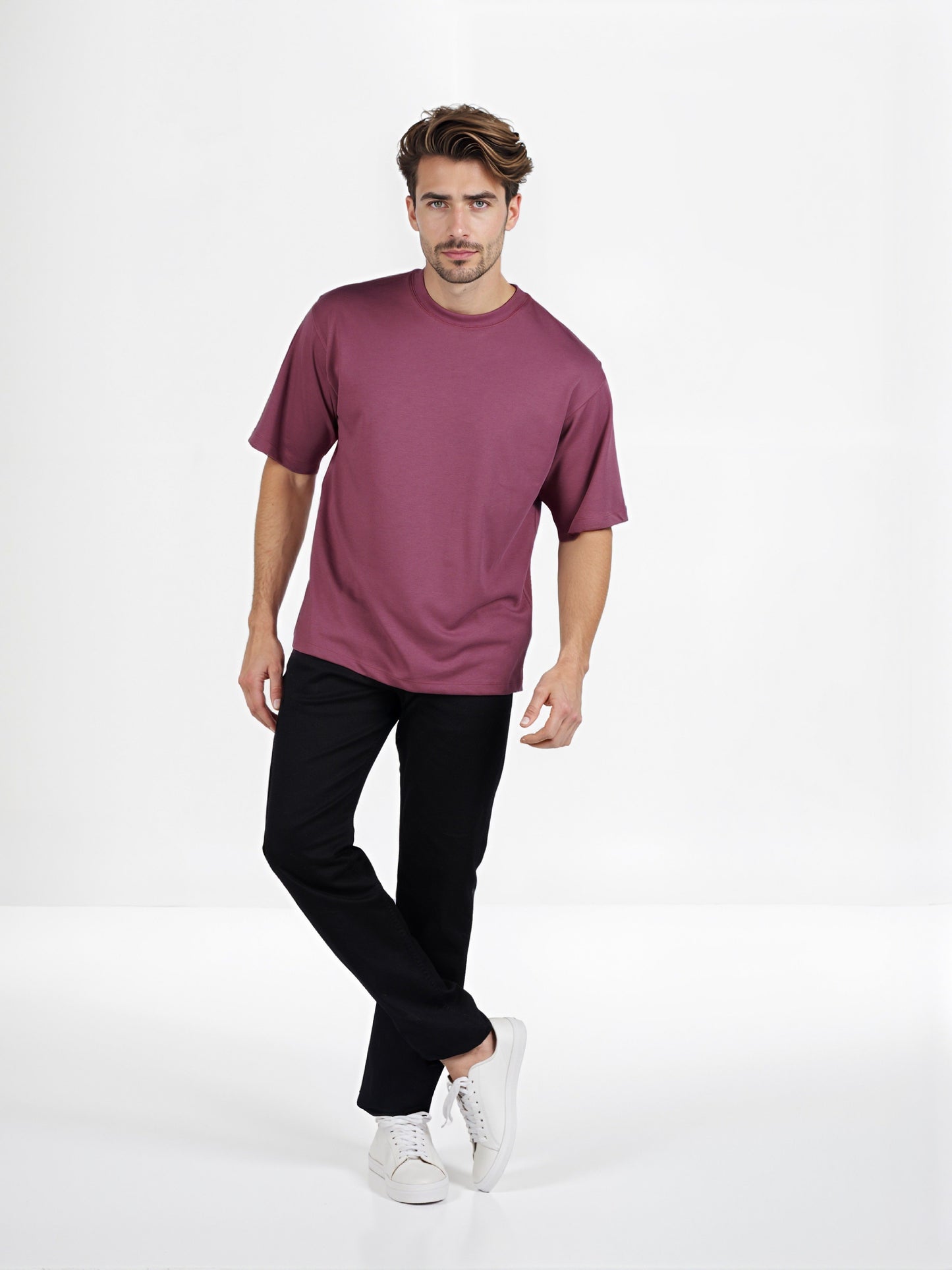 Celio* Solid Regular Fit Poly-Cotton Purple T-Shirt