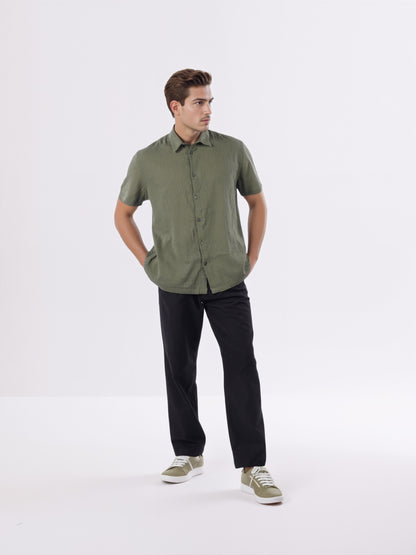 Celio* Men Olive Solid Regular Fit Cotton Shirts