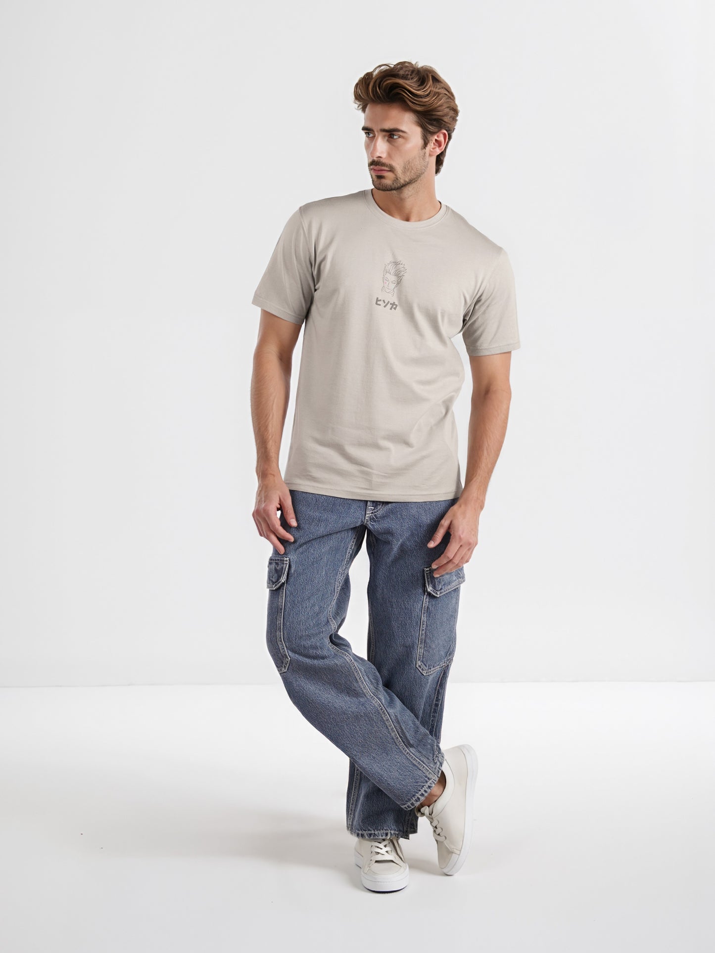 Celio* Hunter Beige Printed Cotton T-Shirt