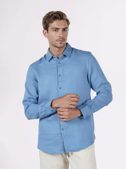 Celio* Men Blue Solid Regular Fit Cotton Shirts