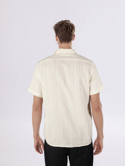 Celio* Men Beige Solid Regular Fit Cotton Shirts