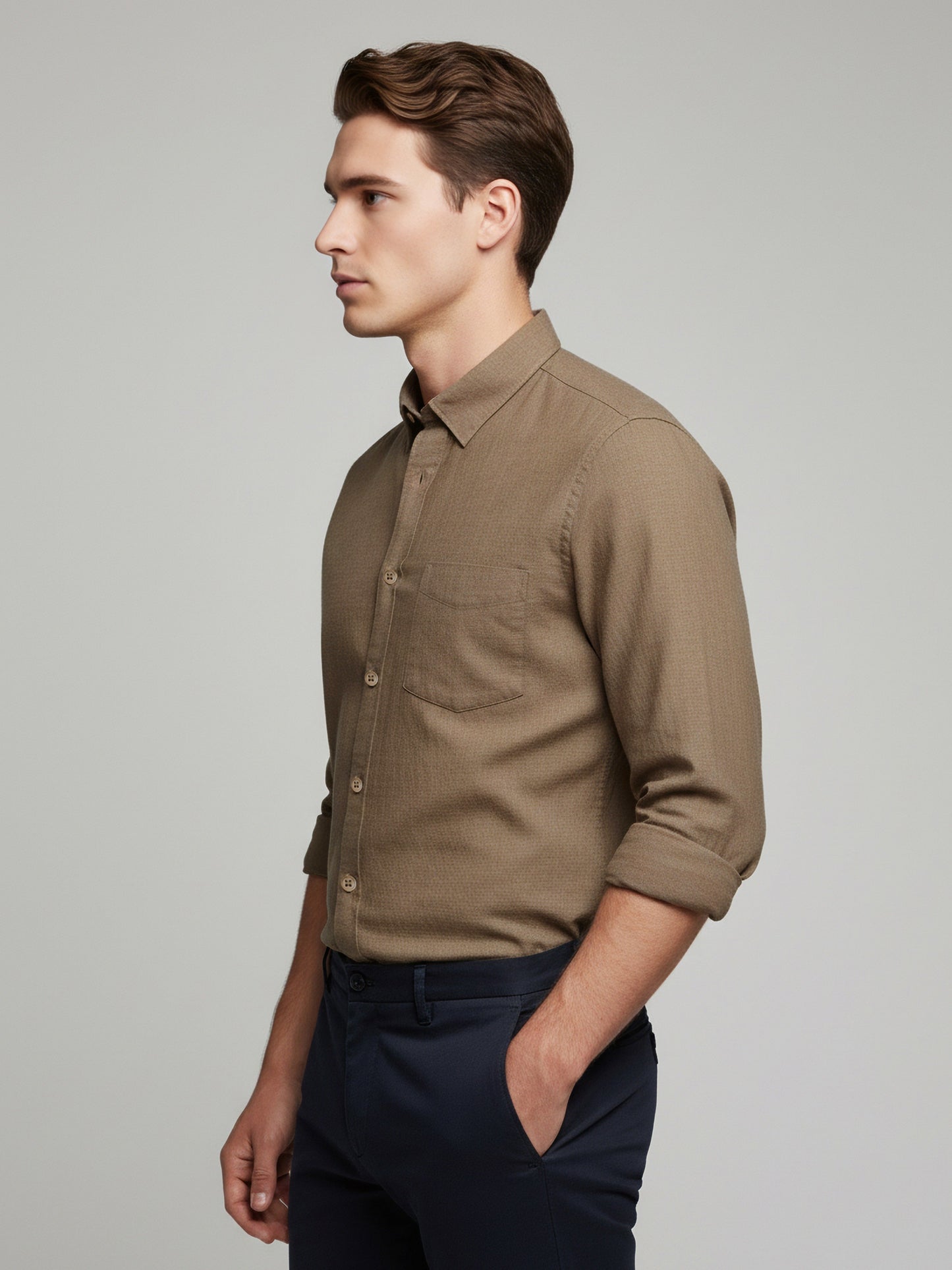 Celio* Linen Solid Men Regular Fit Brown Shirts