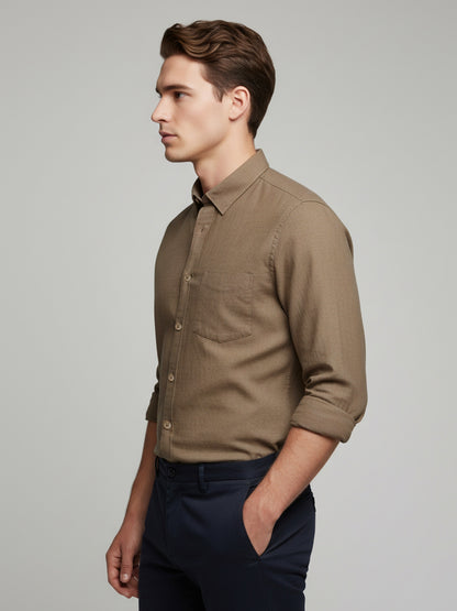 Celio* Linen Solid Men Regular Fit Brown Shirts