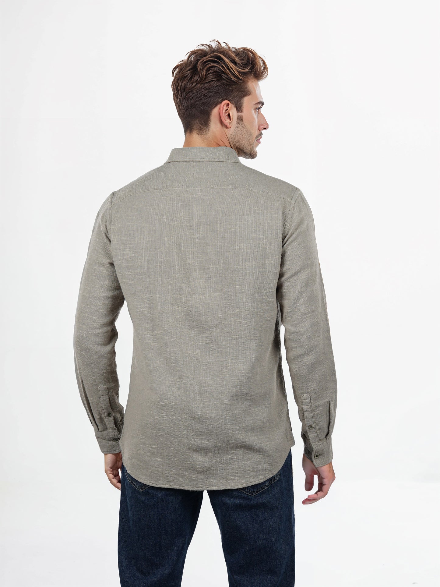 Celio* Solid Regular Fit Cotton Olive Shirts