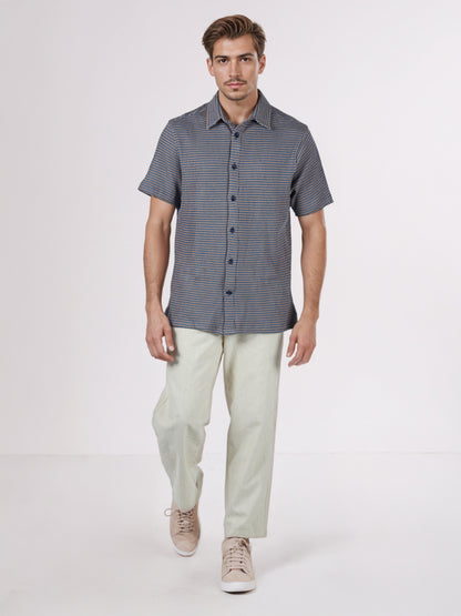 Celio* Men Blue Striped Regular Fit Cotton Shirts