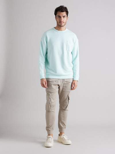 Celio Men Blue Solid Regular Fit Cotton Sweaters