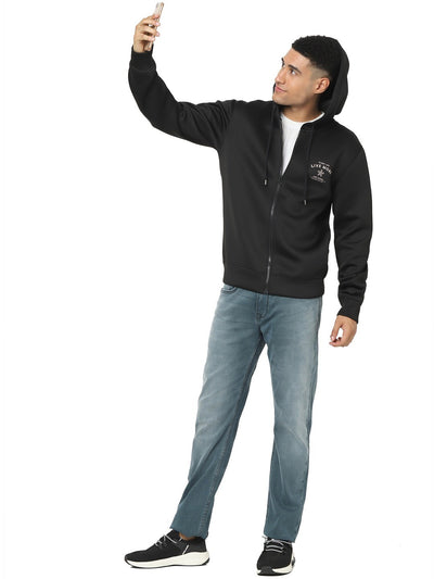 Celio Men Black Printed Regular Fit Cotton Sweatshirts